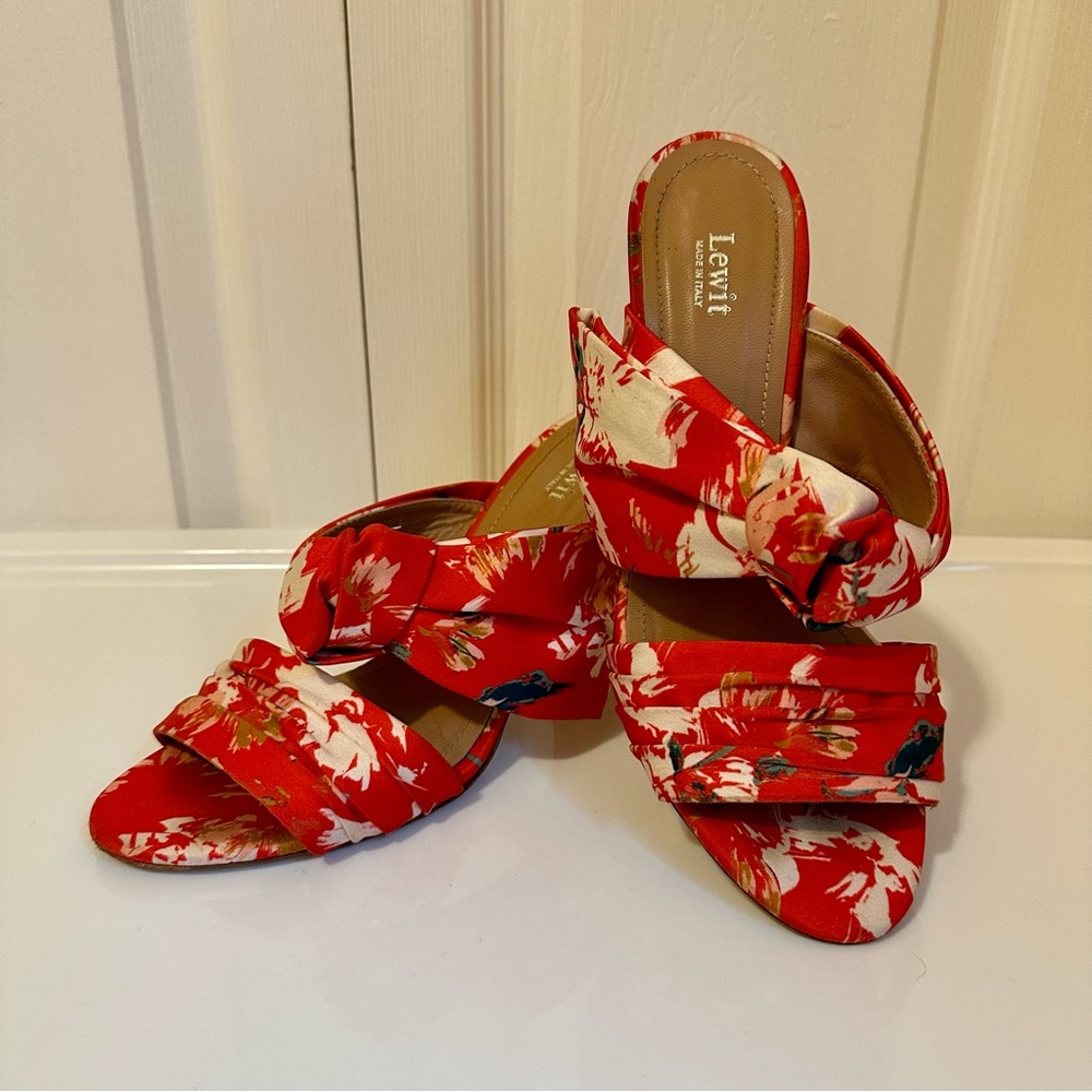 Lewit Red Floral Double Strap Sandals, 37.5